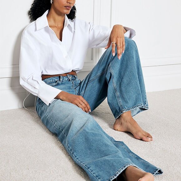 BNWT Blue mid rise elastic back palazzo jeans - Picture 2 of 5